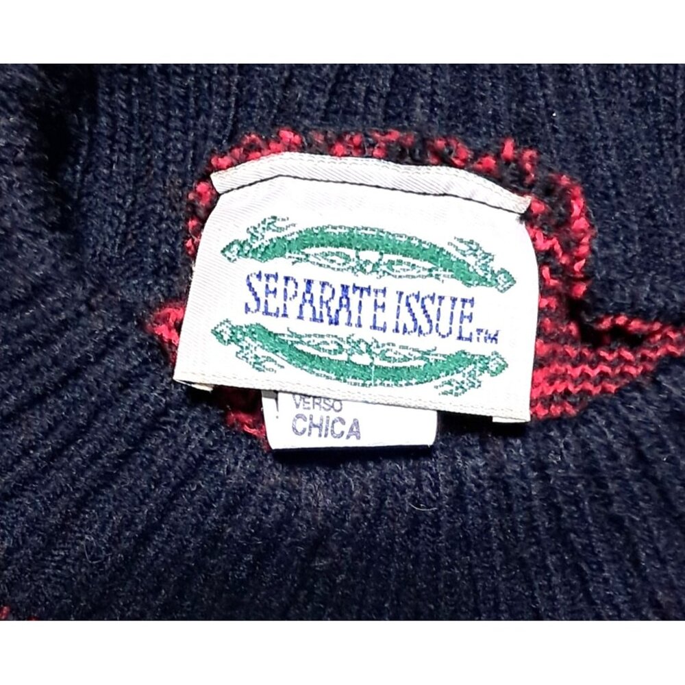 Vintage 80s Floral Sweater Womens S Red & Black Patchwork by Separate Issue - Picture 2 of 9